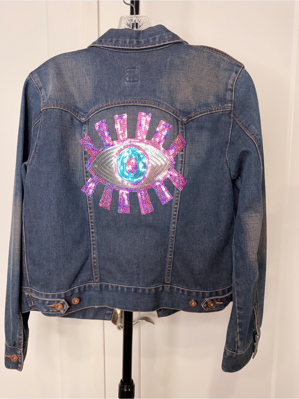 GAP Denim Jacket with Sequin Patches - Blue, Pink, Purple